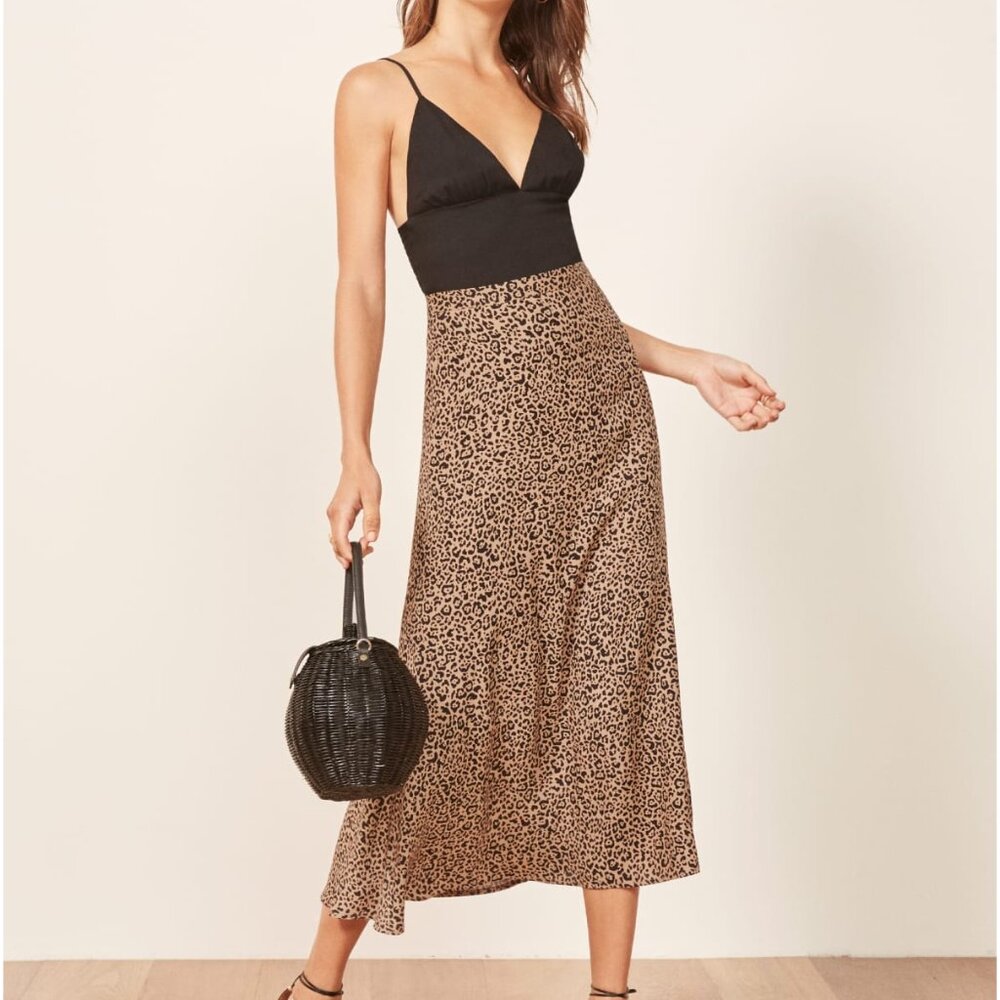 Reformation midi leopard skirt NWOT